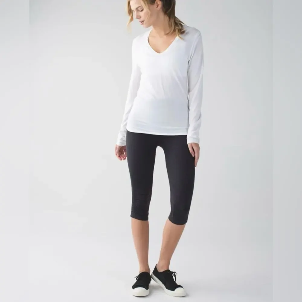 Lululemon In The Flow Crop II Ruched Capri Seamless Leggings Heathered Deep Coal